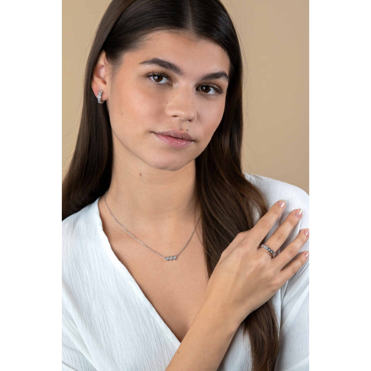 Zinzi ZIC2543 925 zilveren ketting met zirkonia hanger 13 mm breed - Lengte 42-45 cm
