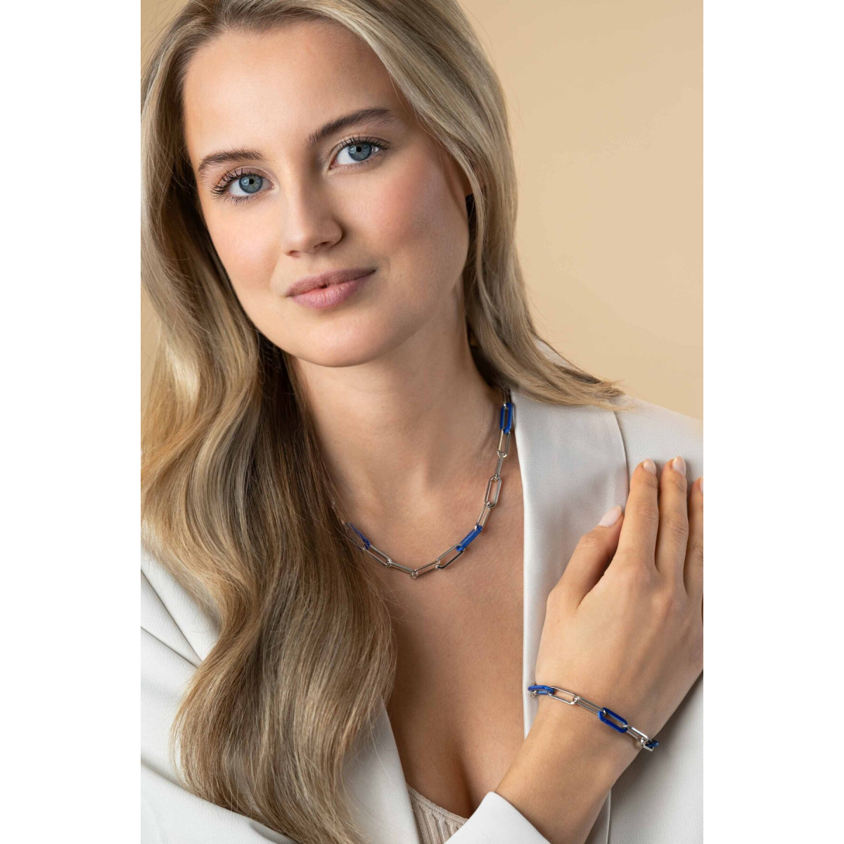 Zinzi ZIC2549 zilveren schakelketting met lapis lazuli 6.5 mm breed - Lengte 45 cm