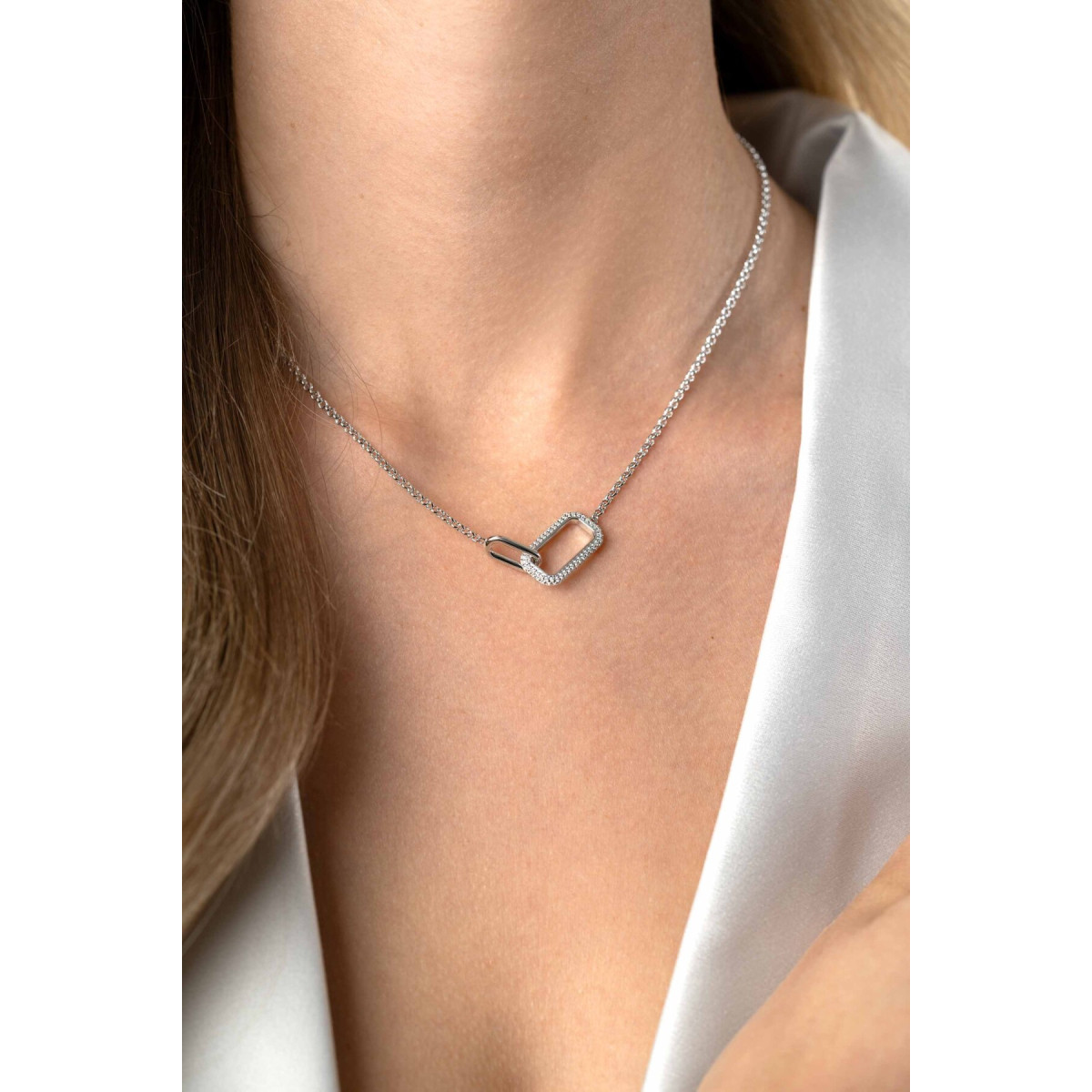 Zinzi ZIC2551 zilveren schakelketting met hanger zirkonia 10 mm breed - Lengte 40-45 cm