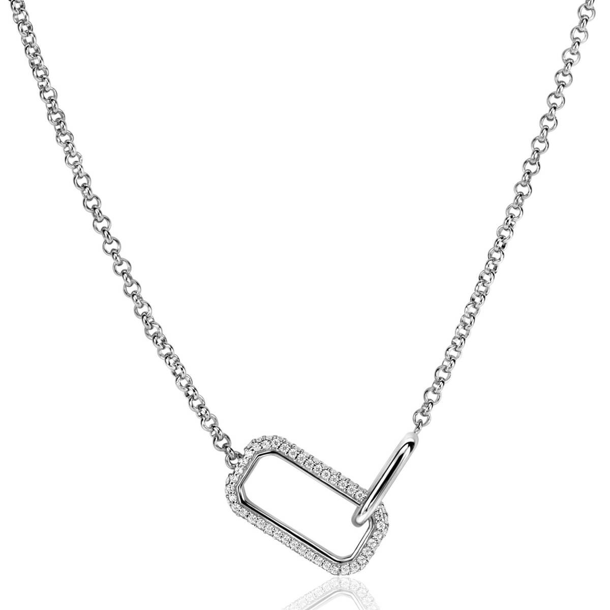 Zinzi ZIC2551 zilveren schakelketting met hanger zirkonia 10 mm breed - Lengte 40-45 cm