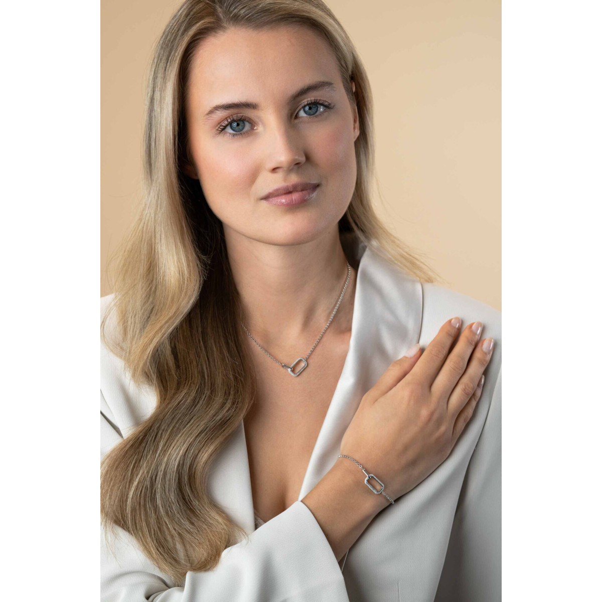 Zinzi ZIC2551 zilveren schakelketting met hanger zirkonia 10 mm breed - Lengte 40-45 cm