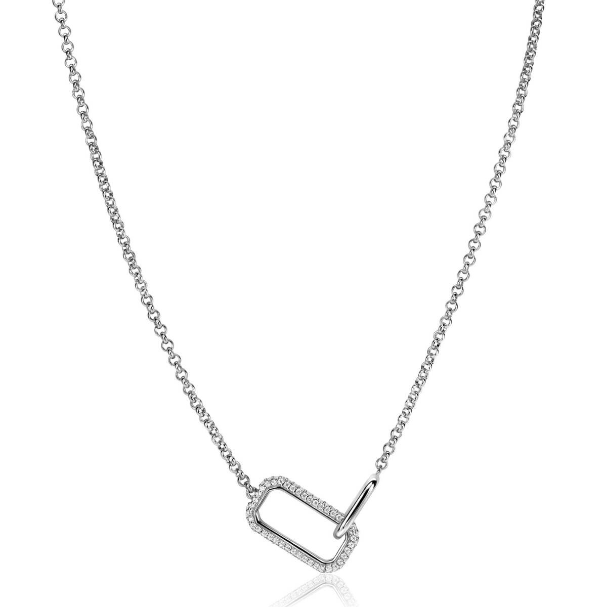 Zinzi ZIC2551 zilveren schakelketting met hanger zirkonia 10 mm breed - Lengte 40-45 cm