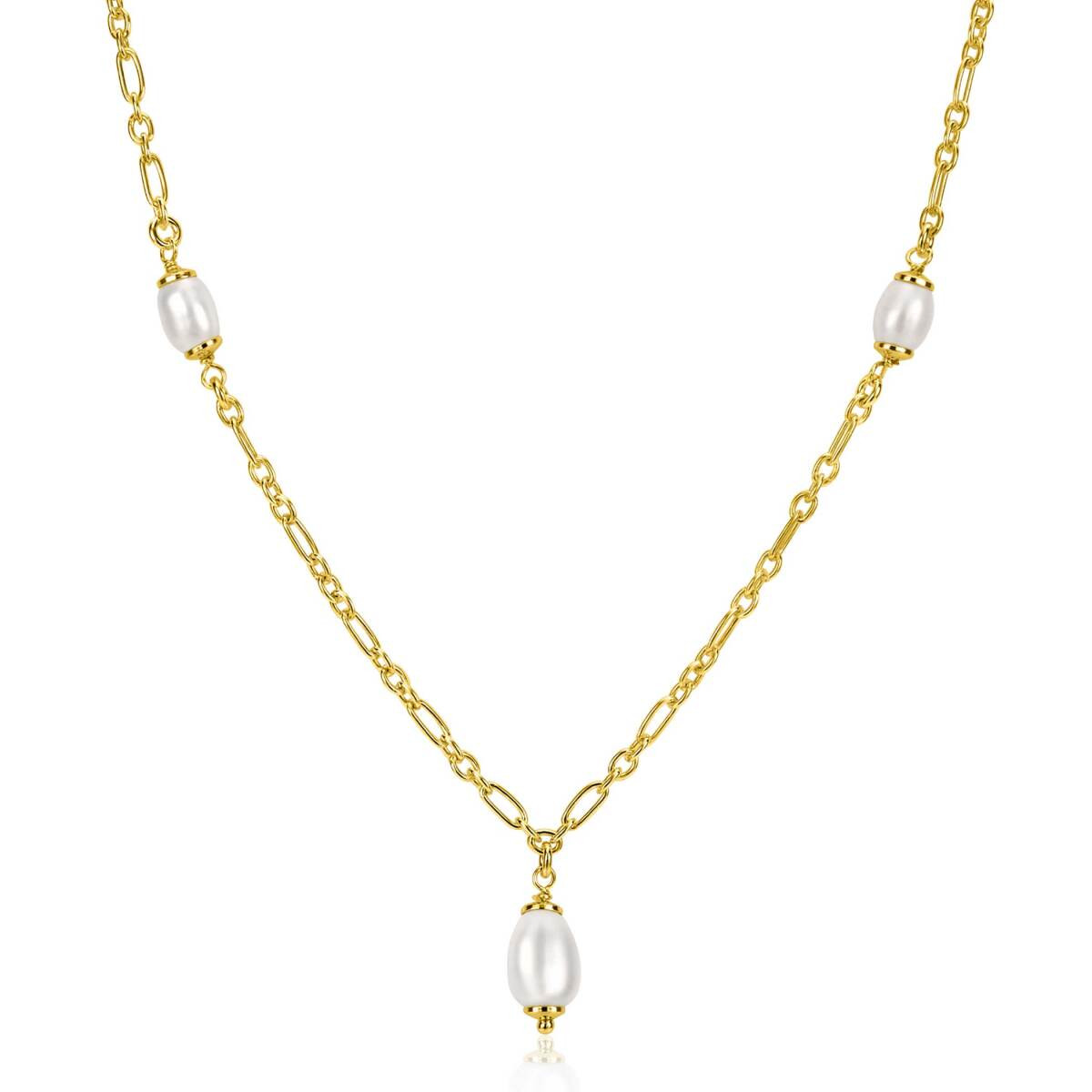 Zinzi ZIC2588 gold plated damesketting met witte zoetwaterparels - Lengte 40-45 cm