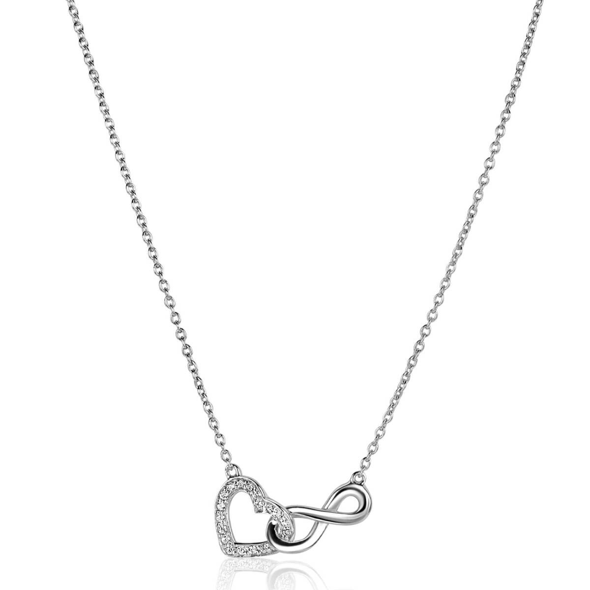 Zinzi ZIC2596 zilveren ketting met hanger hart en infinity 8.5 mm breed - Lengte 42-45 cm