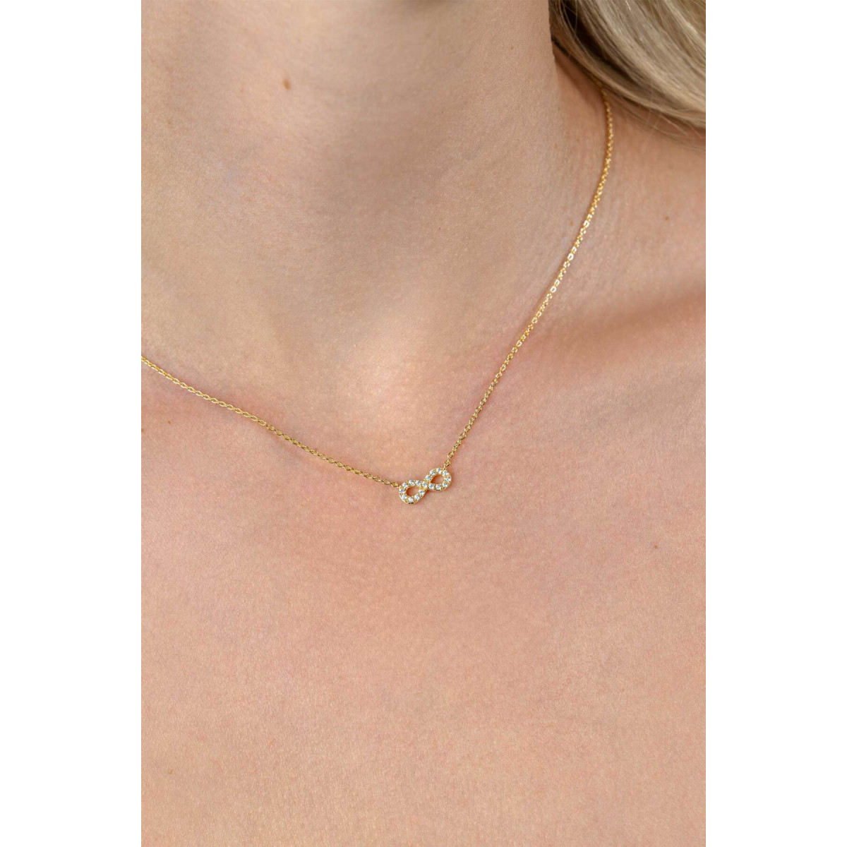 Zinzi ZIC2597Y gold plated ketting met infinity hanger zirkonia 5.4 mm - Lengte 42-45 cm