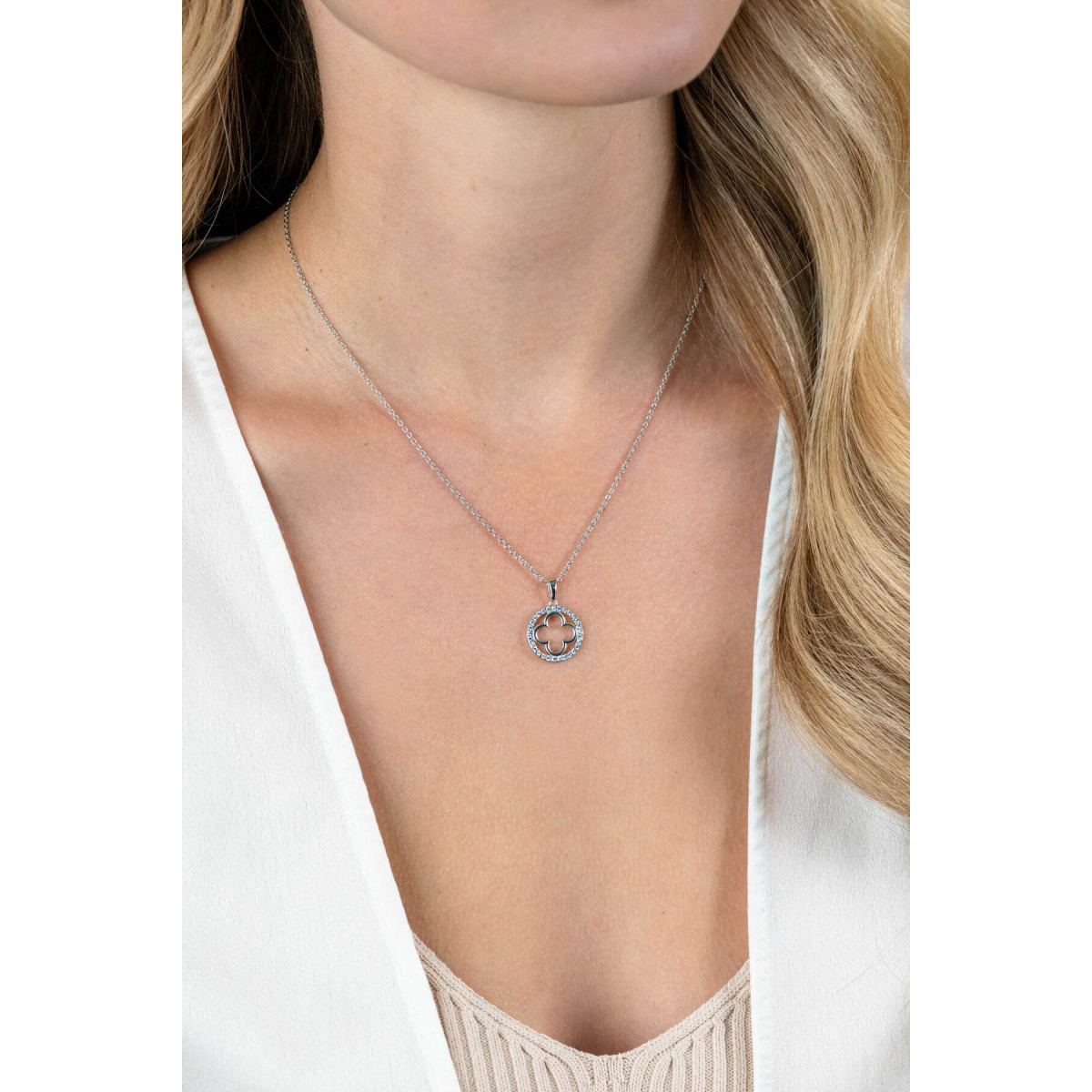 Zinzi ZIC2617 zilveren ketting met klaver hanger en briljant geslepen zirkonia - Lengte 45-48 cm