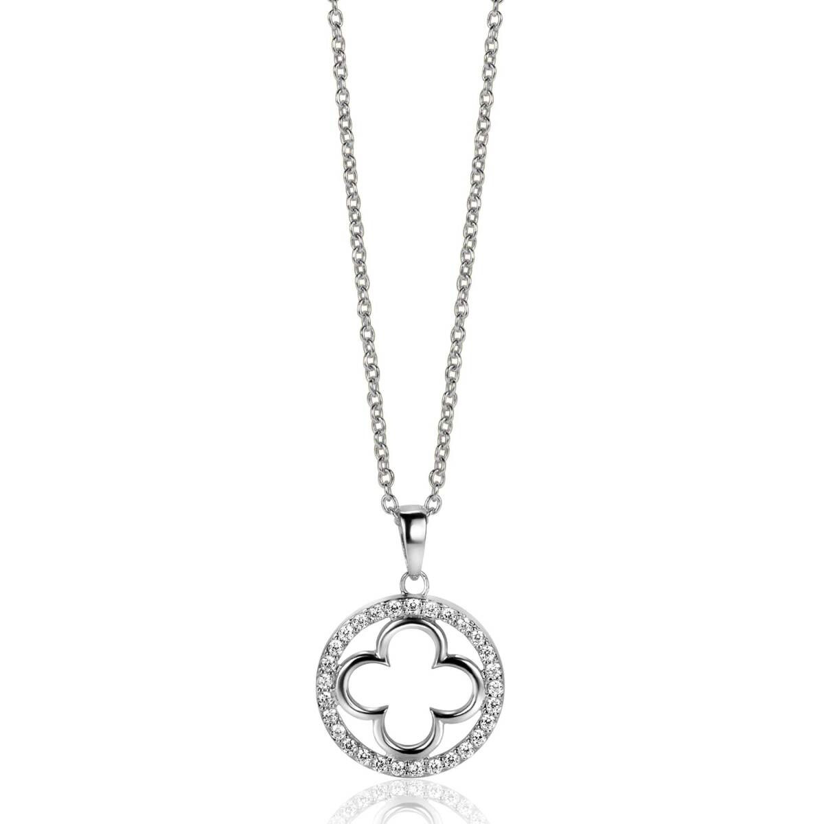 Zinzi ZIC2617 zilveren ketting met klaver hanger en briljant geslepen zirkonia - Lengte 45-48 cm