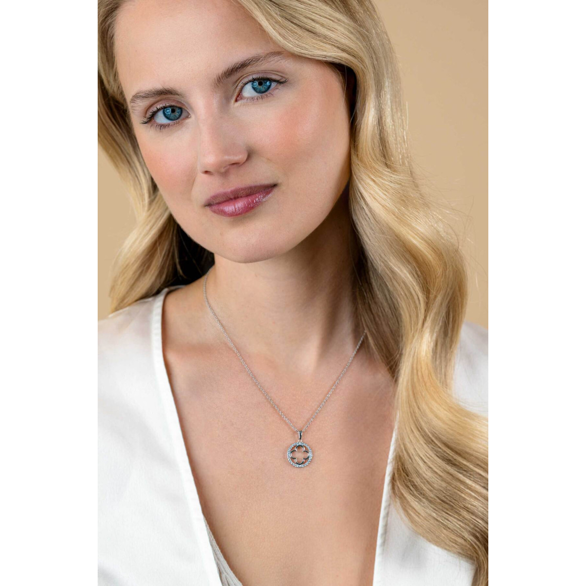 Zinzi ZIC2617 zilveren ketting met klaver hanger en briljant geslepen zirkonia - Lengte 45-48 cm