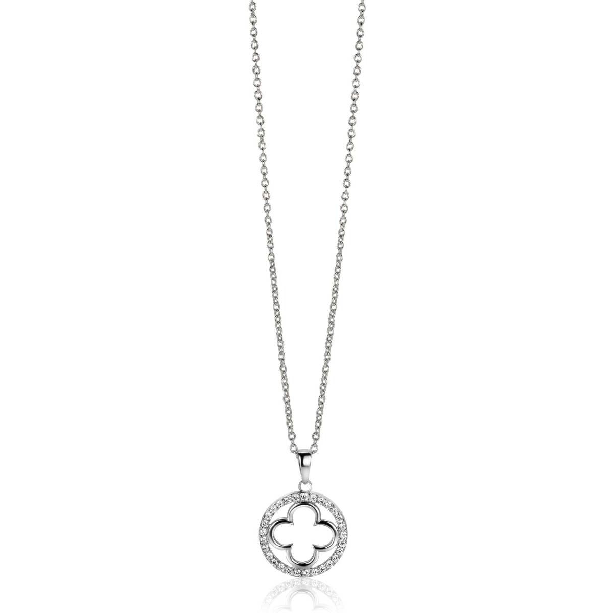 Zinzi ZIC2617 zilveren ketting met klaver hanger en briljant geslepen zirkonia - Lengte 45-48 cm