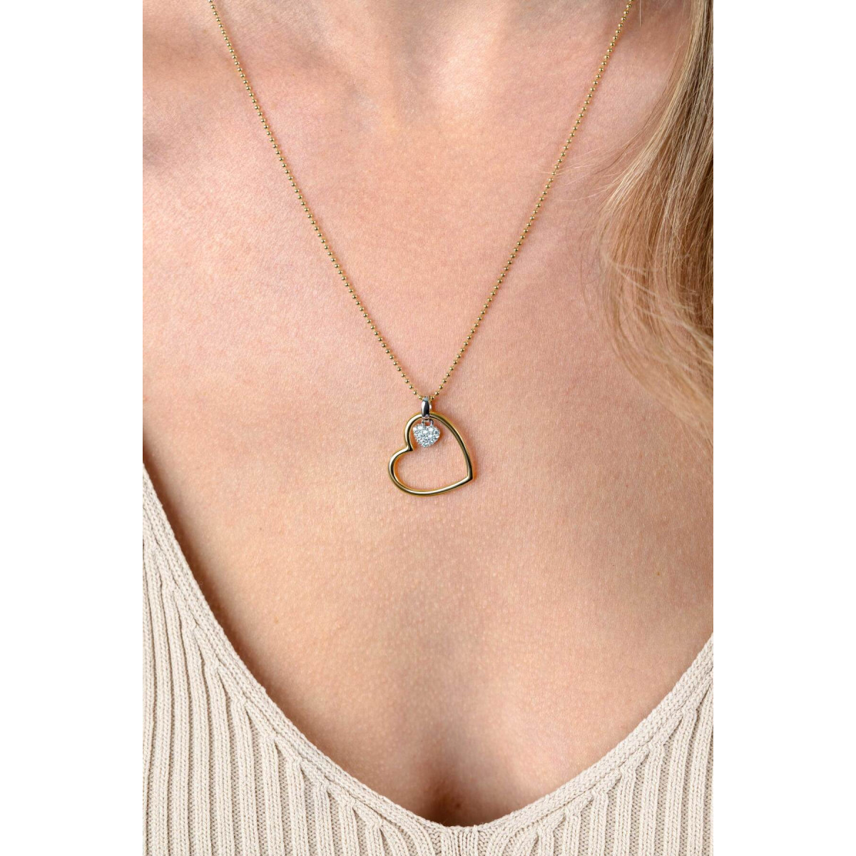 Zinzi ZIC2621 ketting met open hart hanger en transparante zirkonia - Lengte 45-48 cm