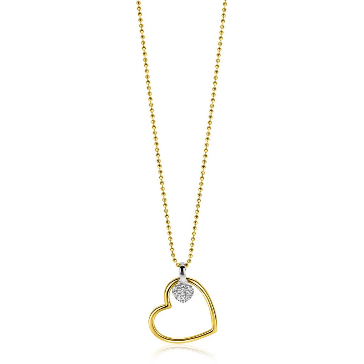 Zinzi ZIC2621 ketting met open hart hanger en transparante zirkonia - Lengte 45-48 cm