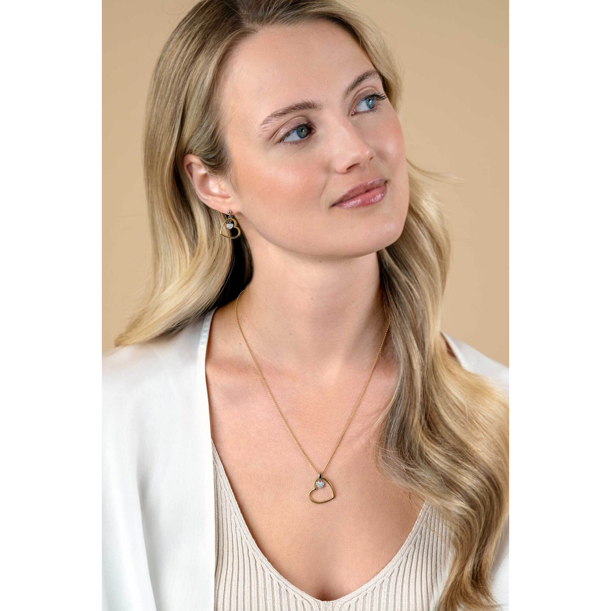 Zinzi ZIC2621 ketting met open hart hanger en transparante zirkonia - Lengte 45-48 cm