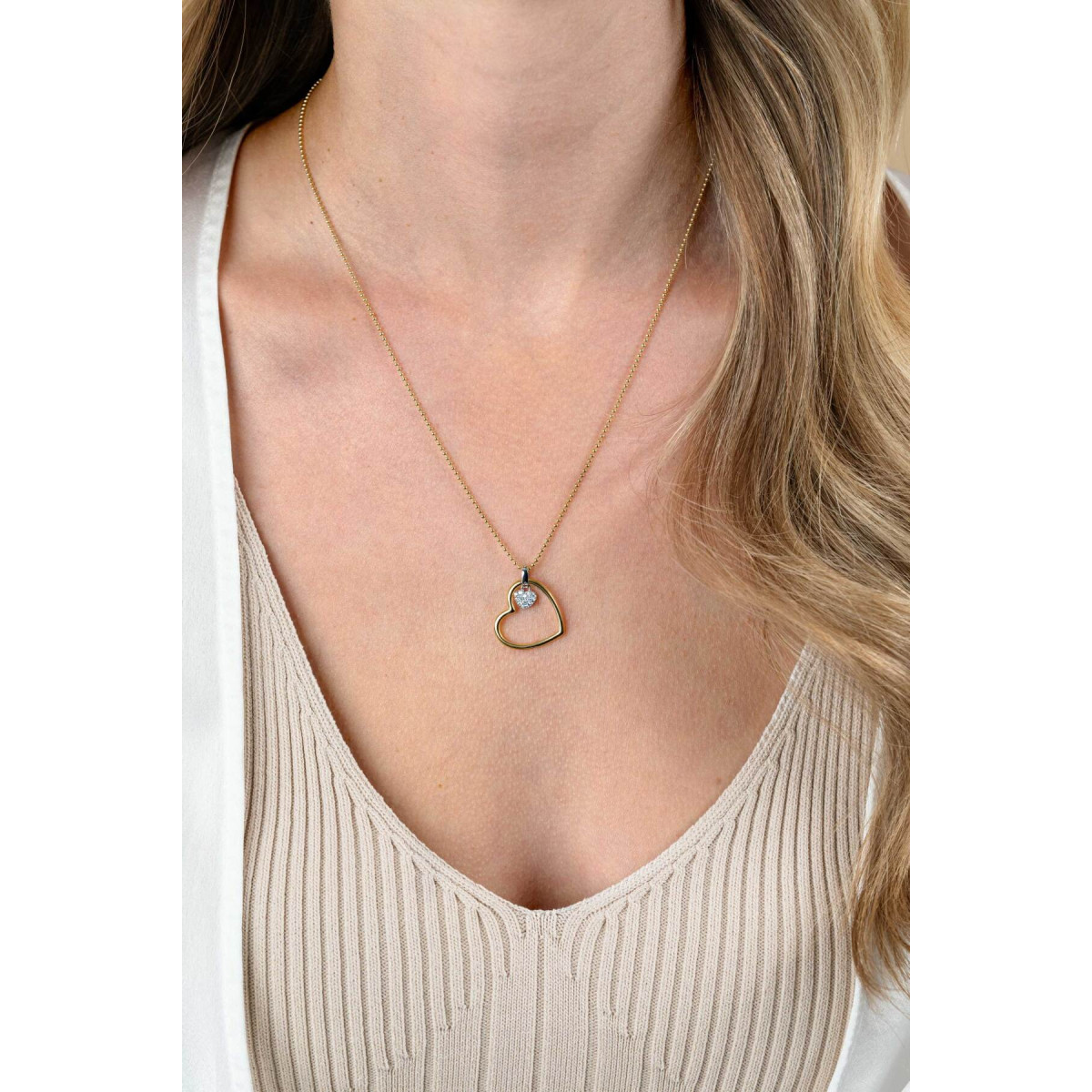 Zinzi ZIC2621 ketting met open hart hanger en transparante zirkonia - Lengte 45-48 cm