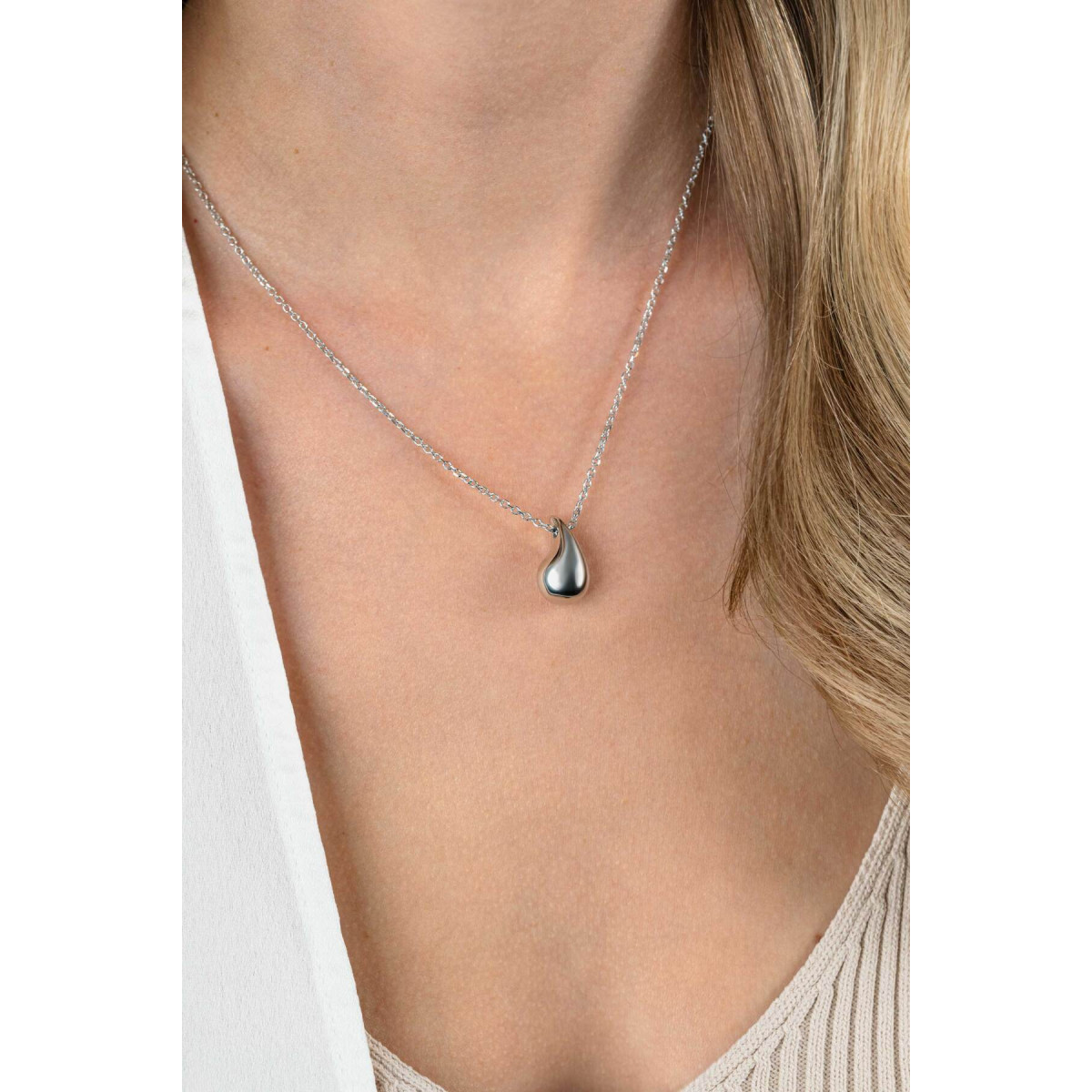 Zinzi ZIC2636 zilverkleurige ketting met druppel hanger 18 mm - Lengte 42-45 cm