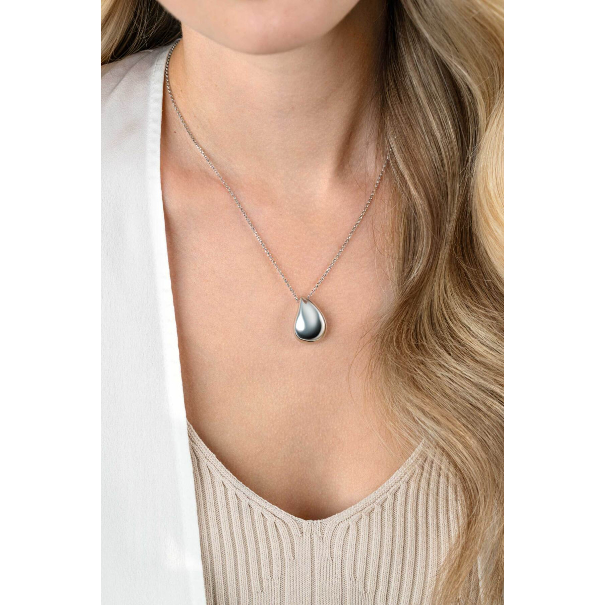 Zinzi ZIC2637 zilverkleurige ketting met druppel hanger 24 mm - Lengte 45 cm