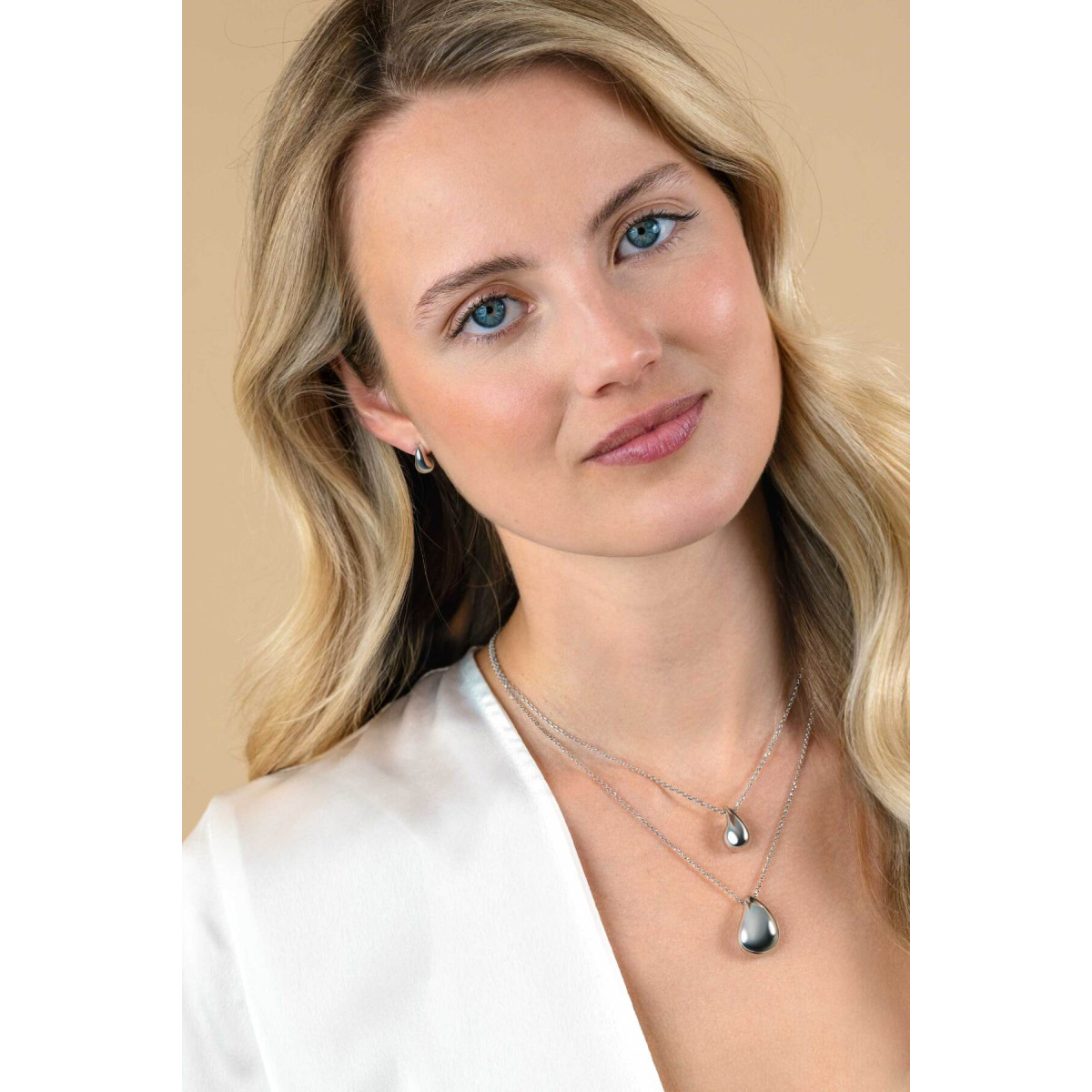 Zinzi ZIC2637 zilverkleurige ketting met druppel hanger 24 mm - Lengte 45 cm