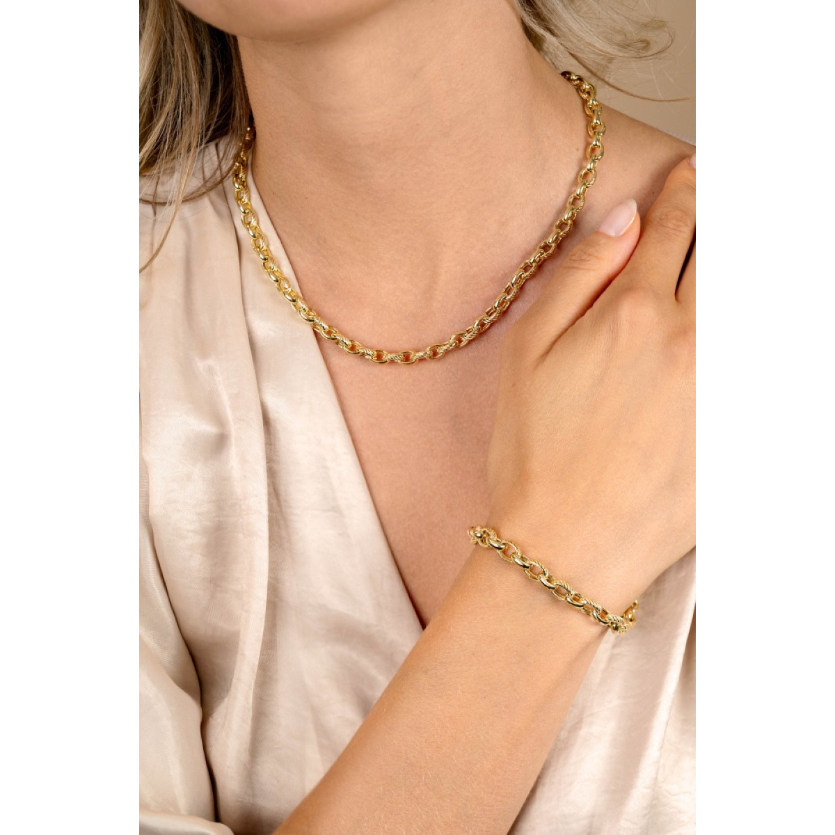 Zinzi ZIC2638 gold plated schakelketting met jasseron schakels 6.5 mm breed - Lengte 45 cm