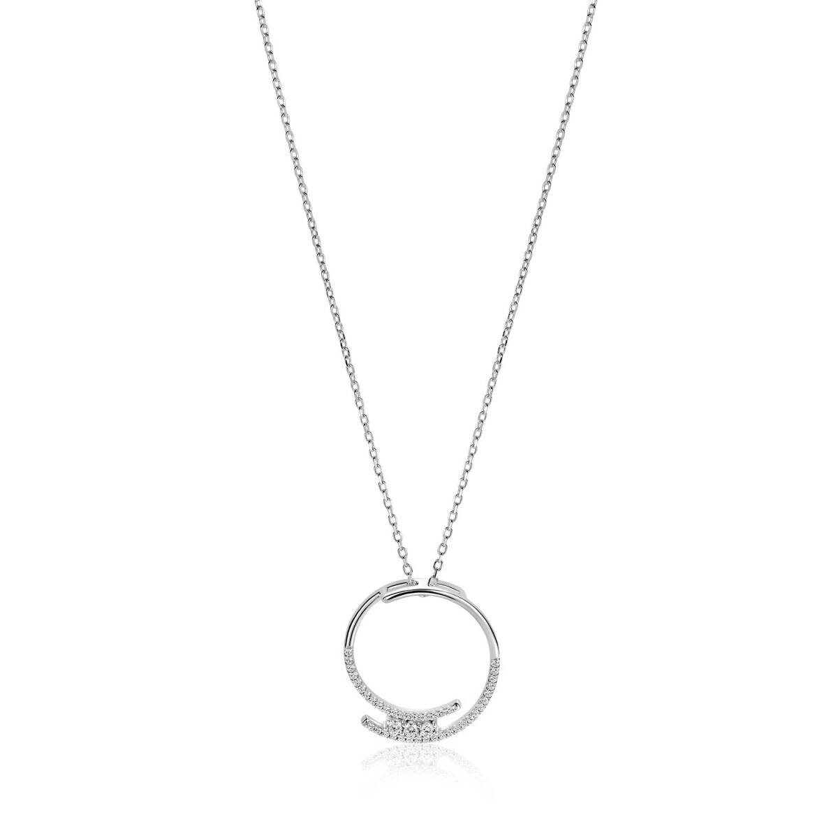 Zinzi ZIC2645 zilverkleurige ketting met ronde zirkonia hanger - Lengte 45-50 cm