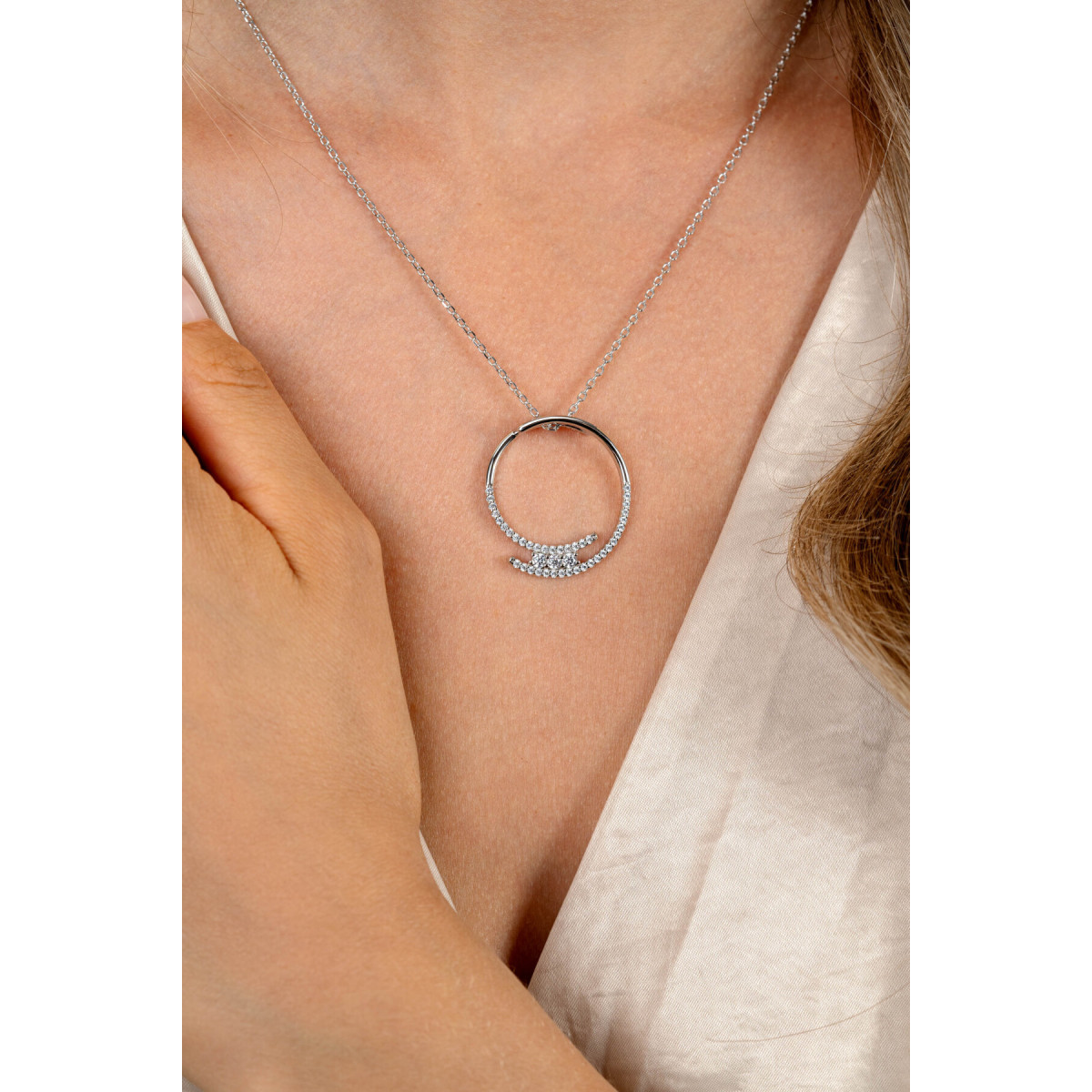 Zinzi ZIC2645 zilverkleurige ketting met ronde zirkonia hanger - Lengte 45-50 cm