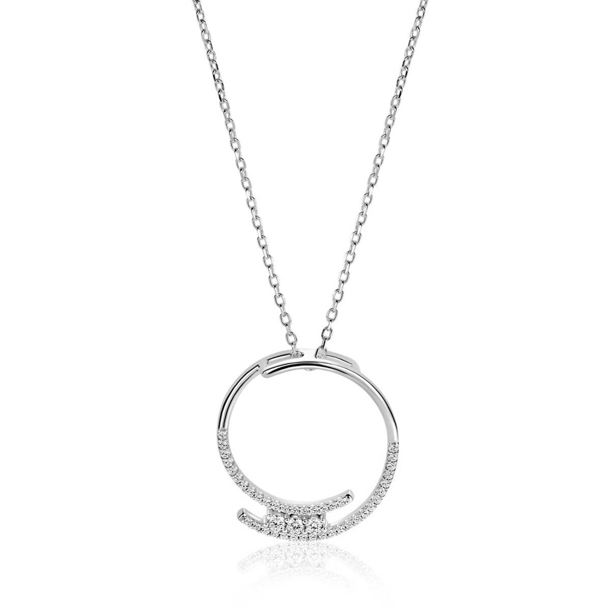 Zinzi ZIC2645 zilverkleurige ketting met ronde zirkonia hanger - Lengte 45-50 cm
