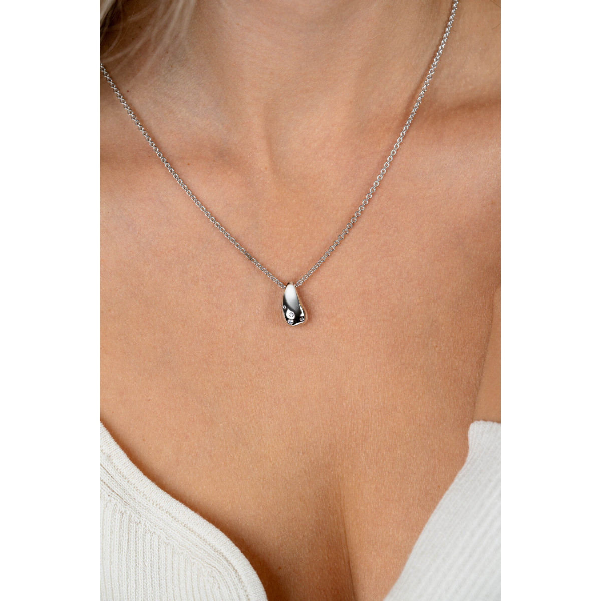 Zinzi ZIC2655 zilverkleurige ketting met zirkonia druppelhanger - Lengte 42-45 cm