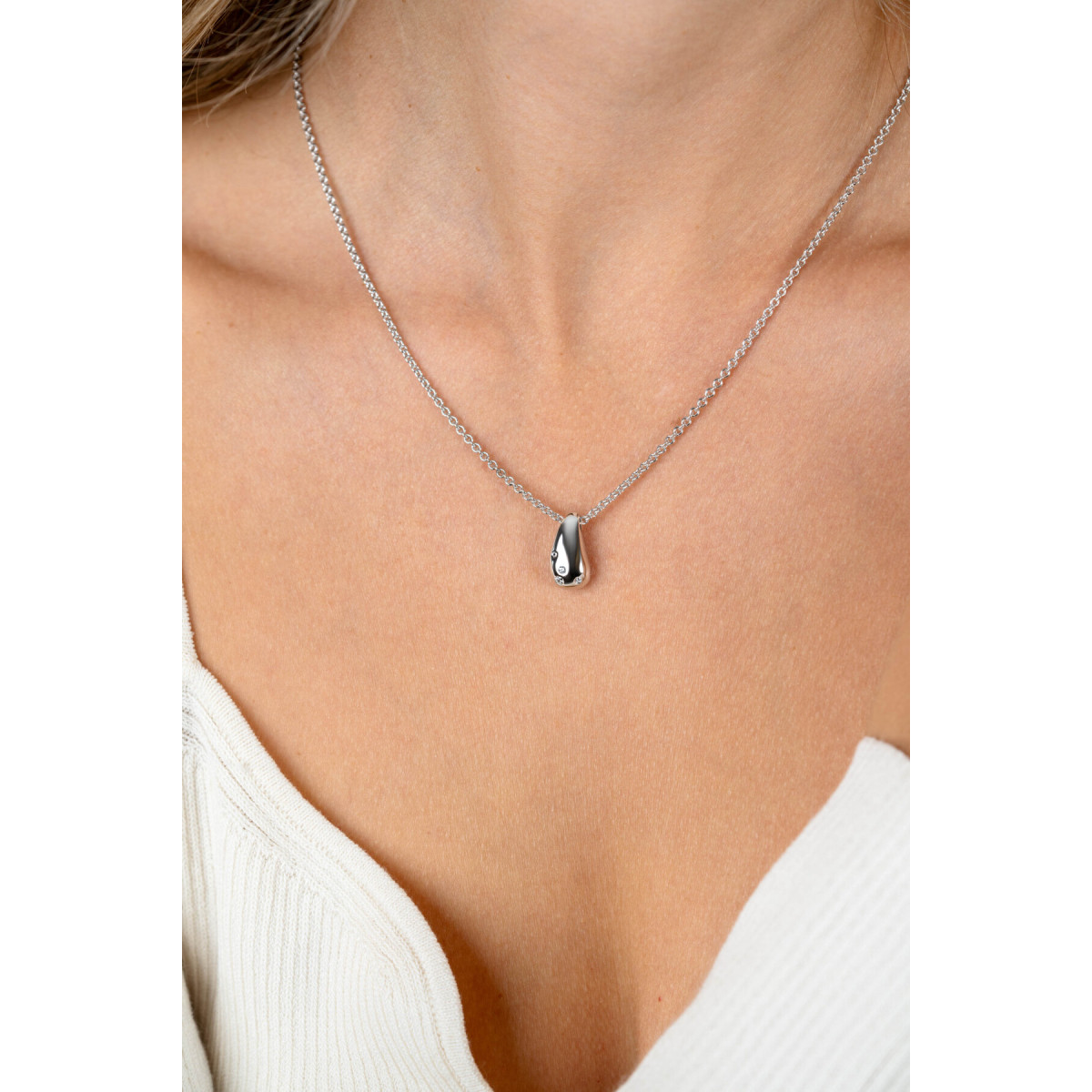 Zinzi ZIC2655 zilverkleurige ketting met zirkonia druppelhanger - Lengte 42-45 cm