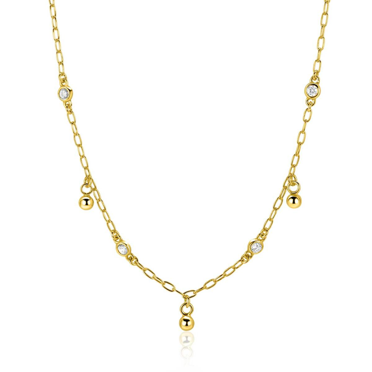 Zinzi ZIC2658 goudkleurige schakelketting met zirkonia en bolletjes - Lengte 42-45 cm