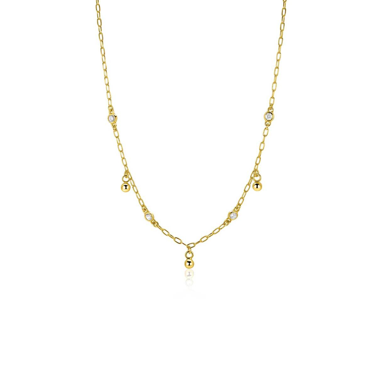 Zinzi ZIC2658 goudkleurige schakelketting met zirkonia en bolletjes - Lengte 42-45 cm