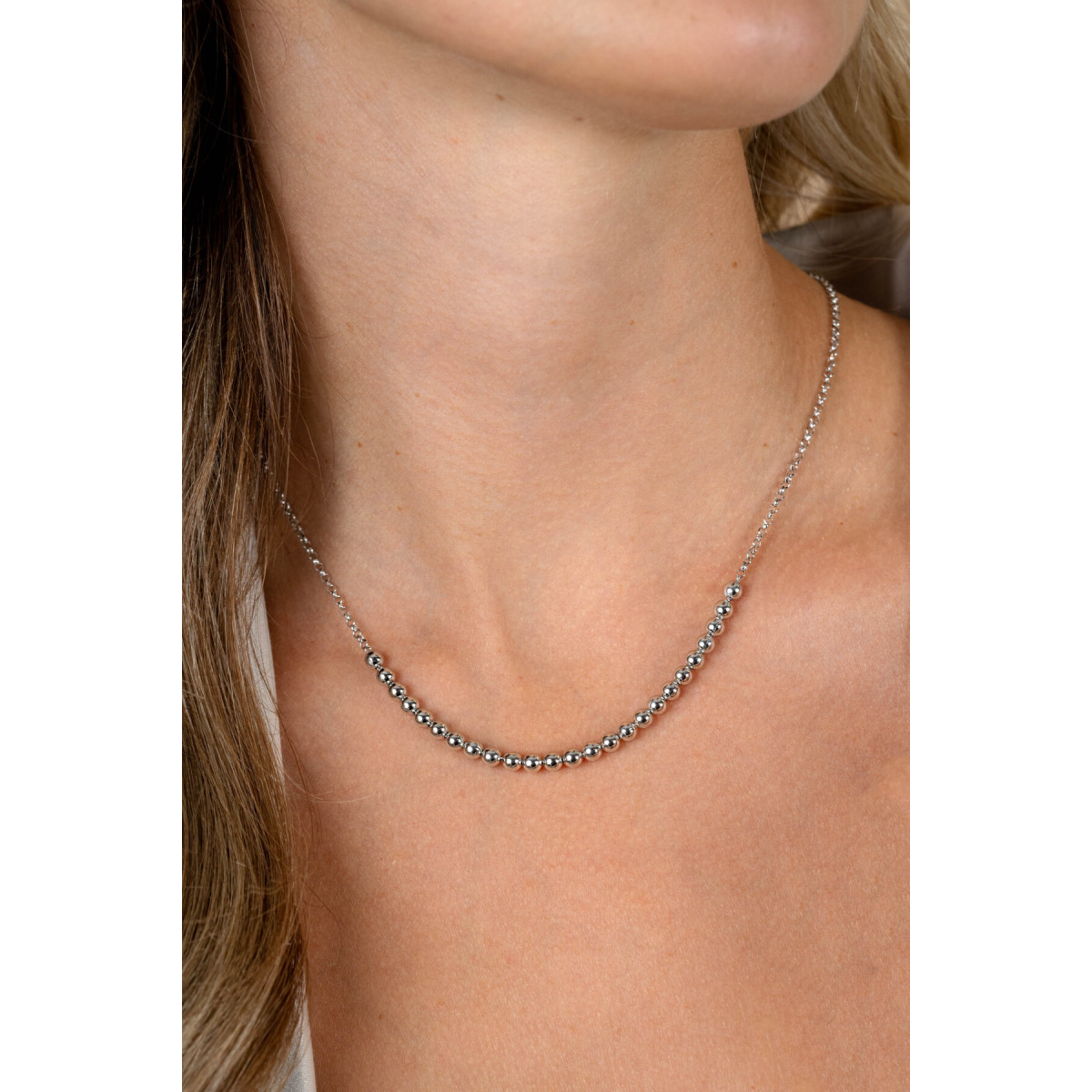Zinzi ZIC2659 zilveren schakelketting met glanzende bolletjes 4 mm breed - Lengte 42-45 cm