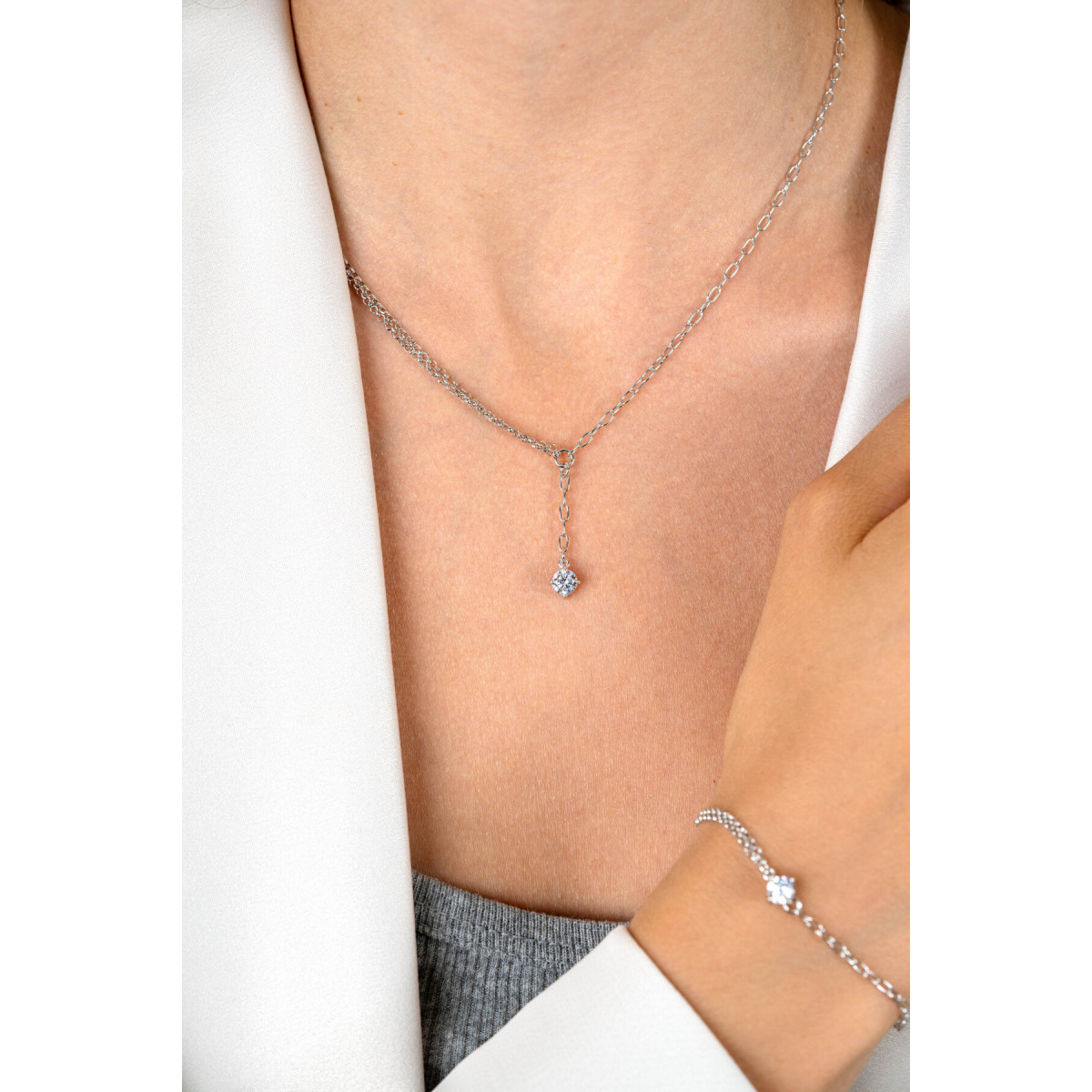 Zinzi ZIC2660 zilveren Y-ketting met zirkonia 6.5 mm breed - Lengte 42-45 cm