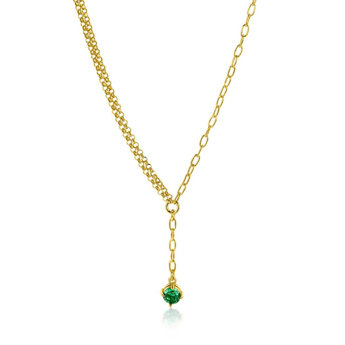 Zinzi ZIC2660G goudkleurige Y-ketting met groene ronde steen 6.5 mm breed - Lengte 42-45 cm