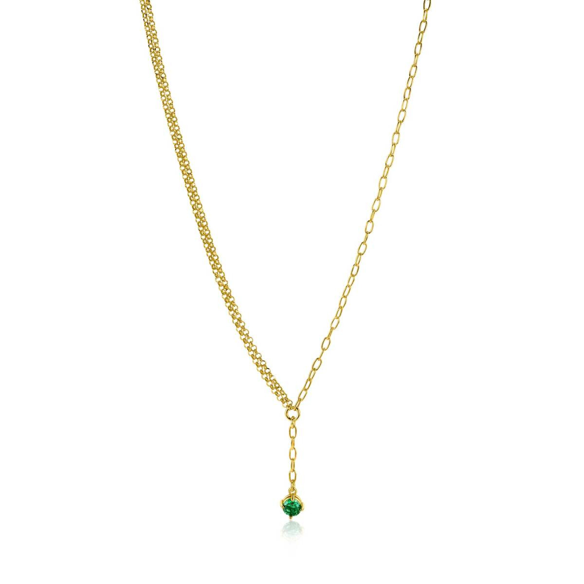 Zinzi ZIC2660G goudkleurige Y-ketting met groene ronde steen 6.5 mm breed - Lengte 42-45 cm