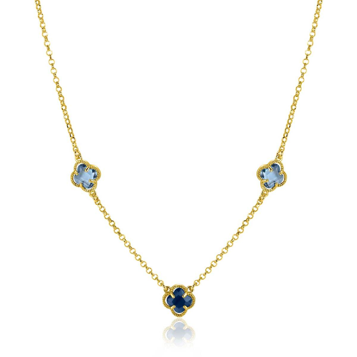 Zinzi ZIC2662B goudkleurige ketting met blauwe klaver hangers 9 mm breed - Lengte 42-45 cm