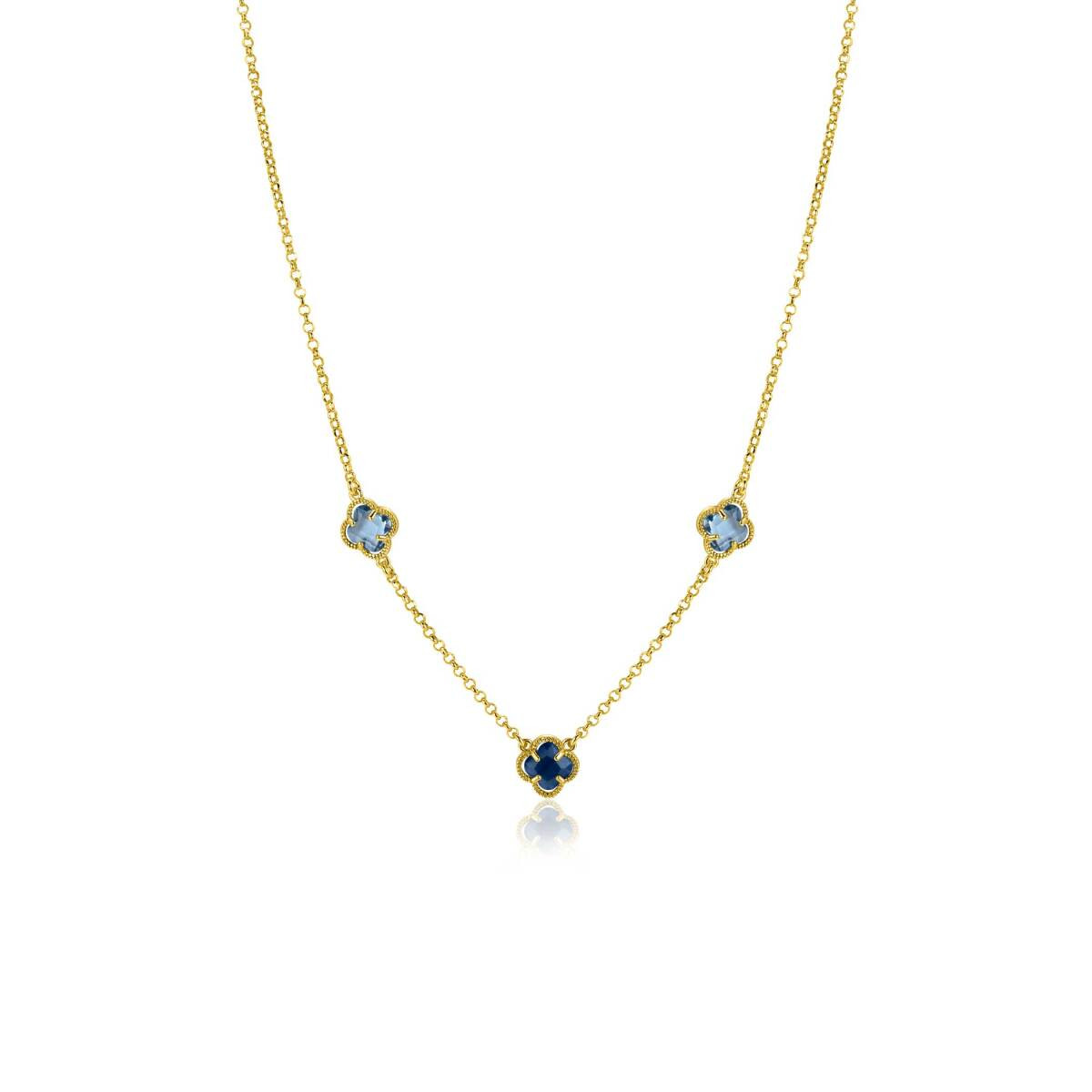 Zinzi ZIC2662B goudkleurige ketting met blauwe klaver hangers 9 mm breed - Lengte 42-45 cm
