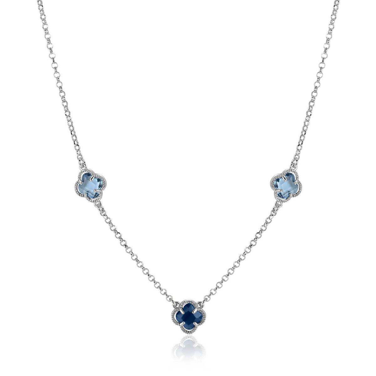 Zinzi ZIC2663B zilveren ketting met blauwe klavertjes vier 9 mm breed - Lengte 42-45 cm