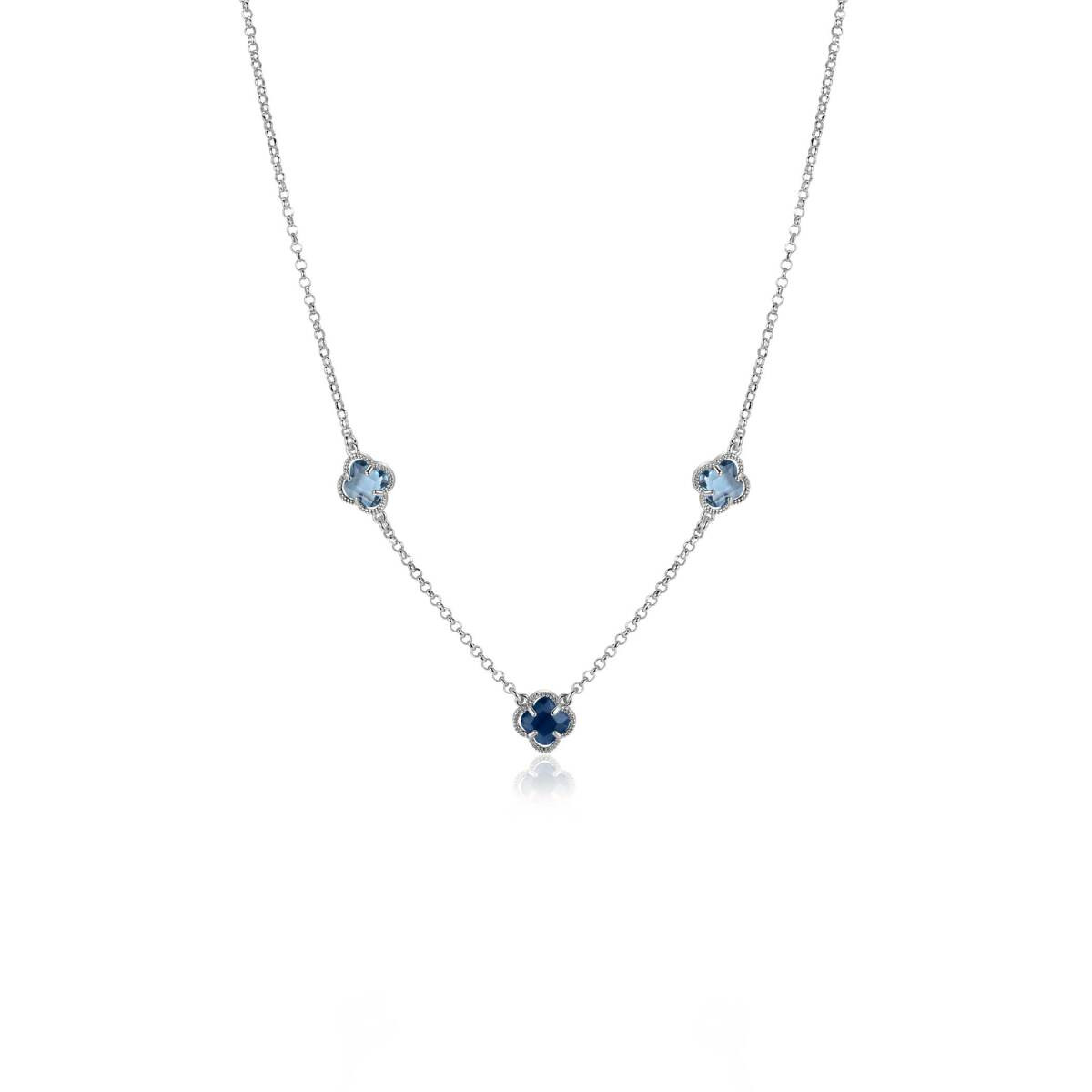 Zinzi ZIC2663B zilveren ketting met blauwe klavertjes vier 9 mm breed - Lengte 42-45 cm