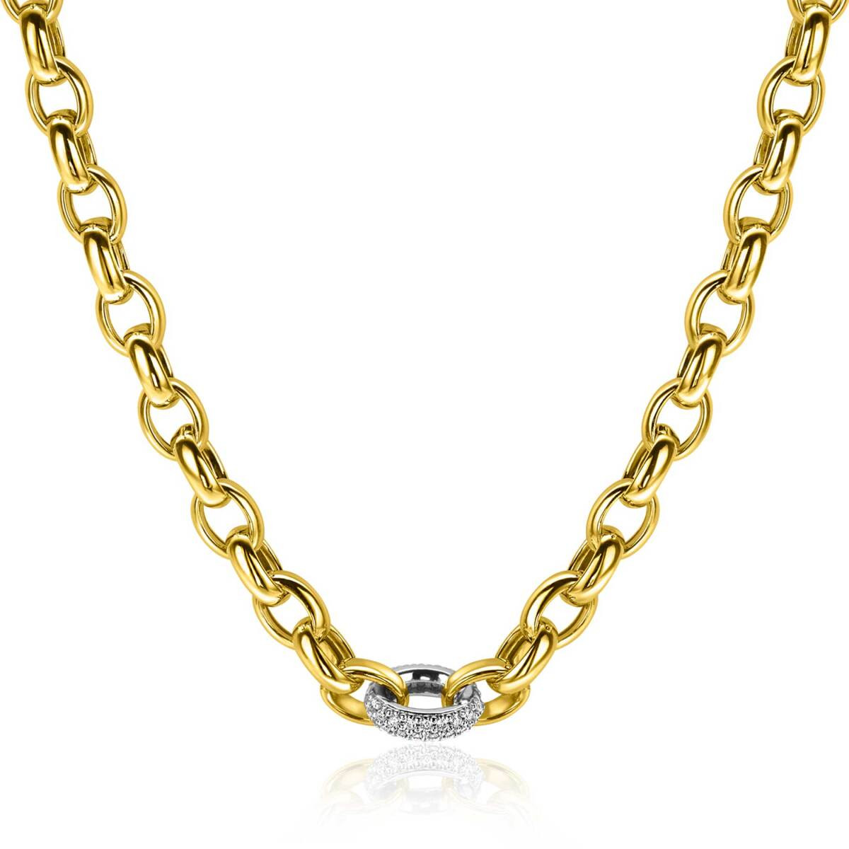 Zinzi ZIC2664 goudkleurige jasseron schakelketting met zirkonia 6 mm breed - Lengte 45 cm