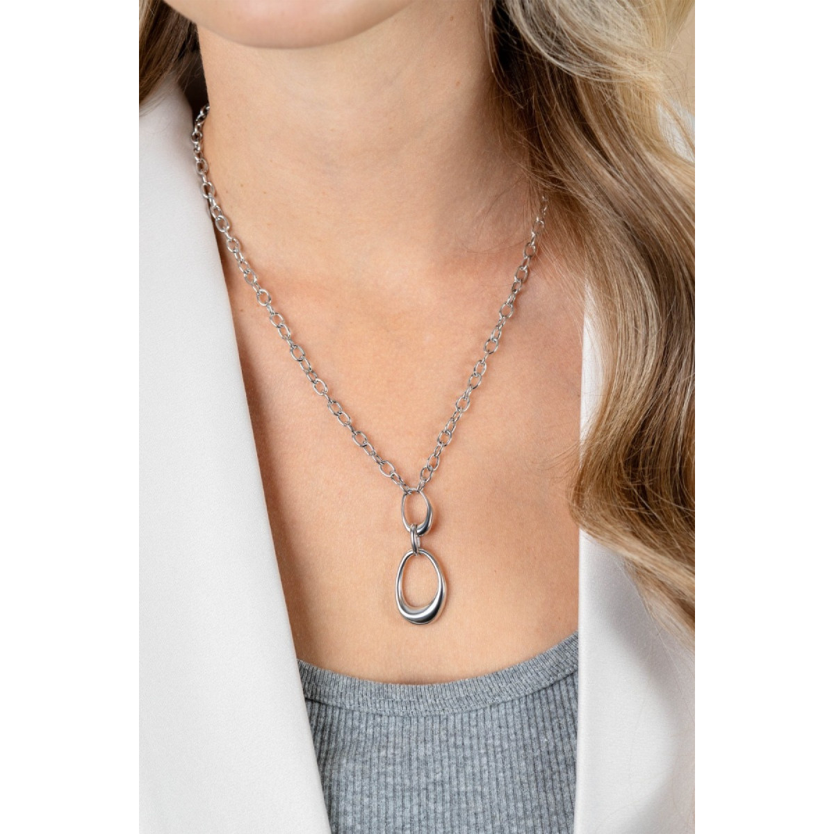 Zinzi ZIC2670 zilveren ketting met ovale organische hanger 17 mm hoog - Lengte 48 cm