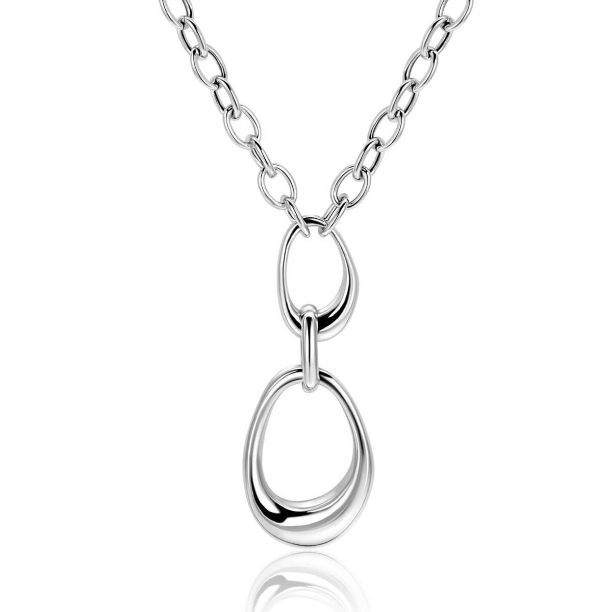 Zinzi ZIC2670 zilveren ketting met ovale organische hanger 17 mm hoog - Lengte 48 cm