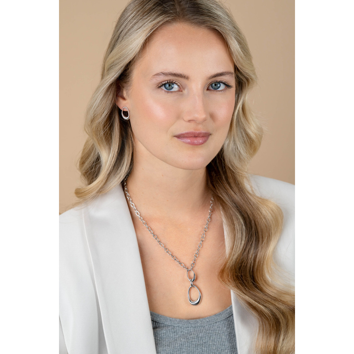 Zinzi ZIC2670 zilveren ketting met ovale organische hanger 17 mm hoog - Lengte 48 cm