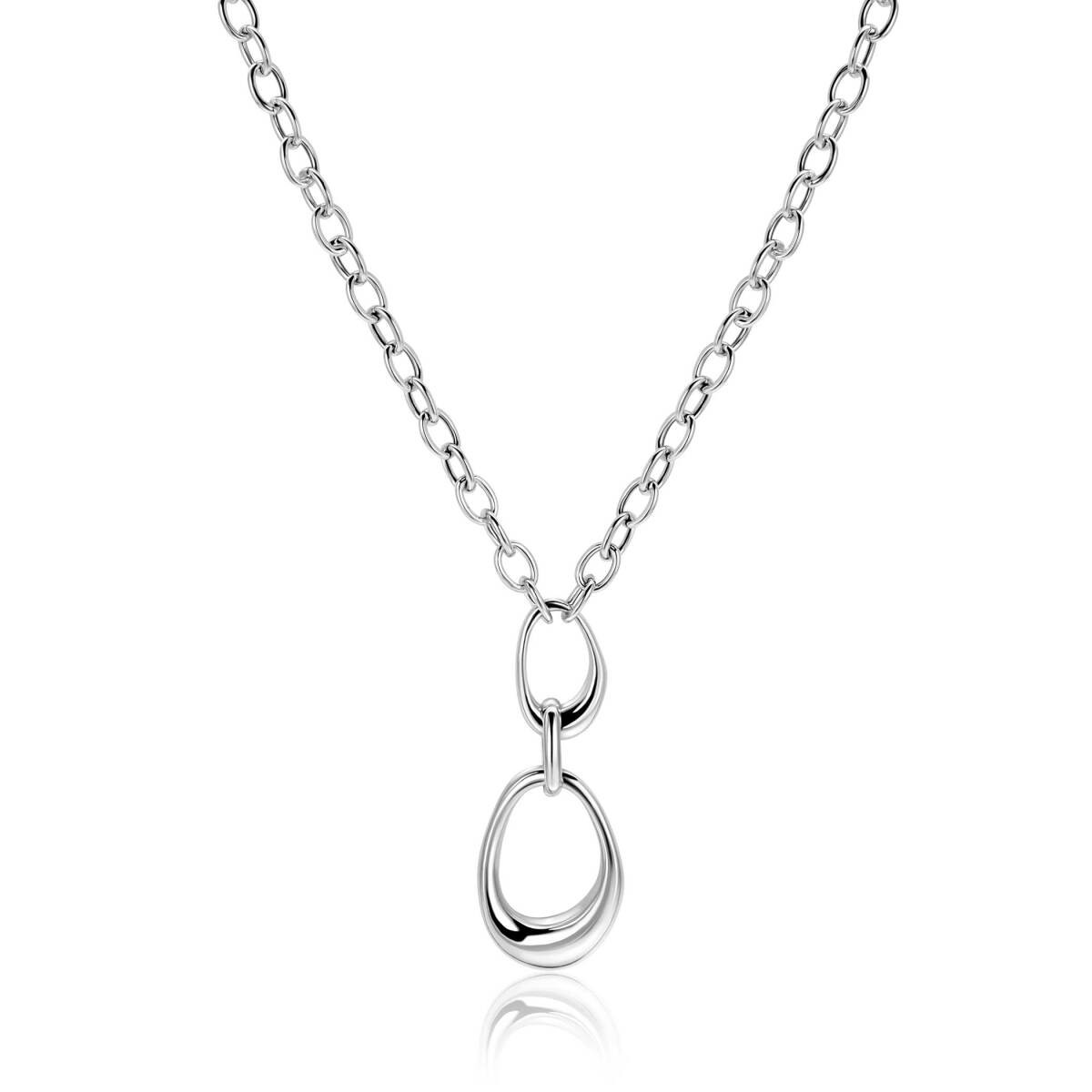Zinzi ZIC2670 zilveren ketting met ovale organische hanger 17 mm hoog - Lengte 48 cm