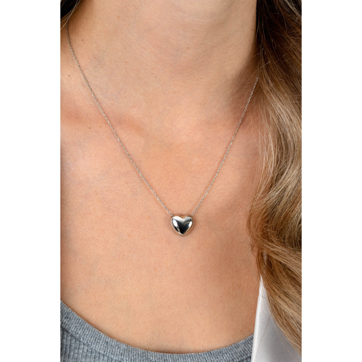 Zinzi ZIC2672 zilveren ketting met hartjes hanger 14.5 mm breed - Lengte 40-45 cm