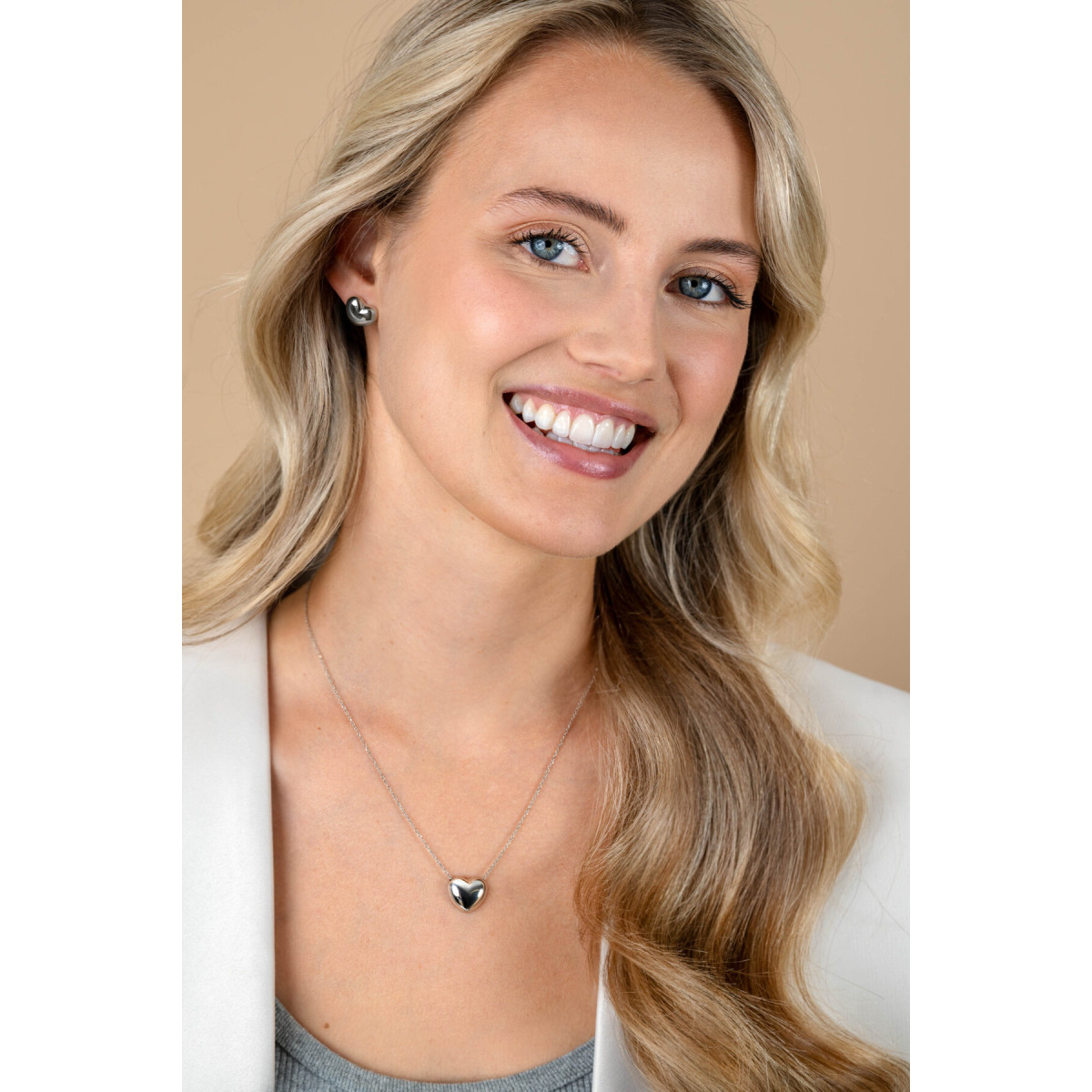 Zinzi ZIC2672 zilveren ketting met hartjes hanger 14.5 mm breed - Lengte 40-45 cm