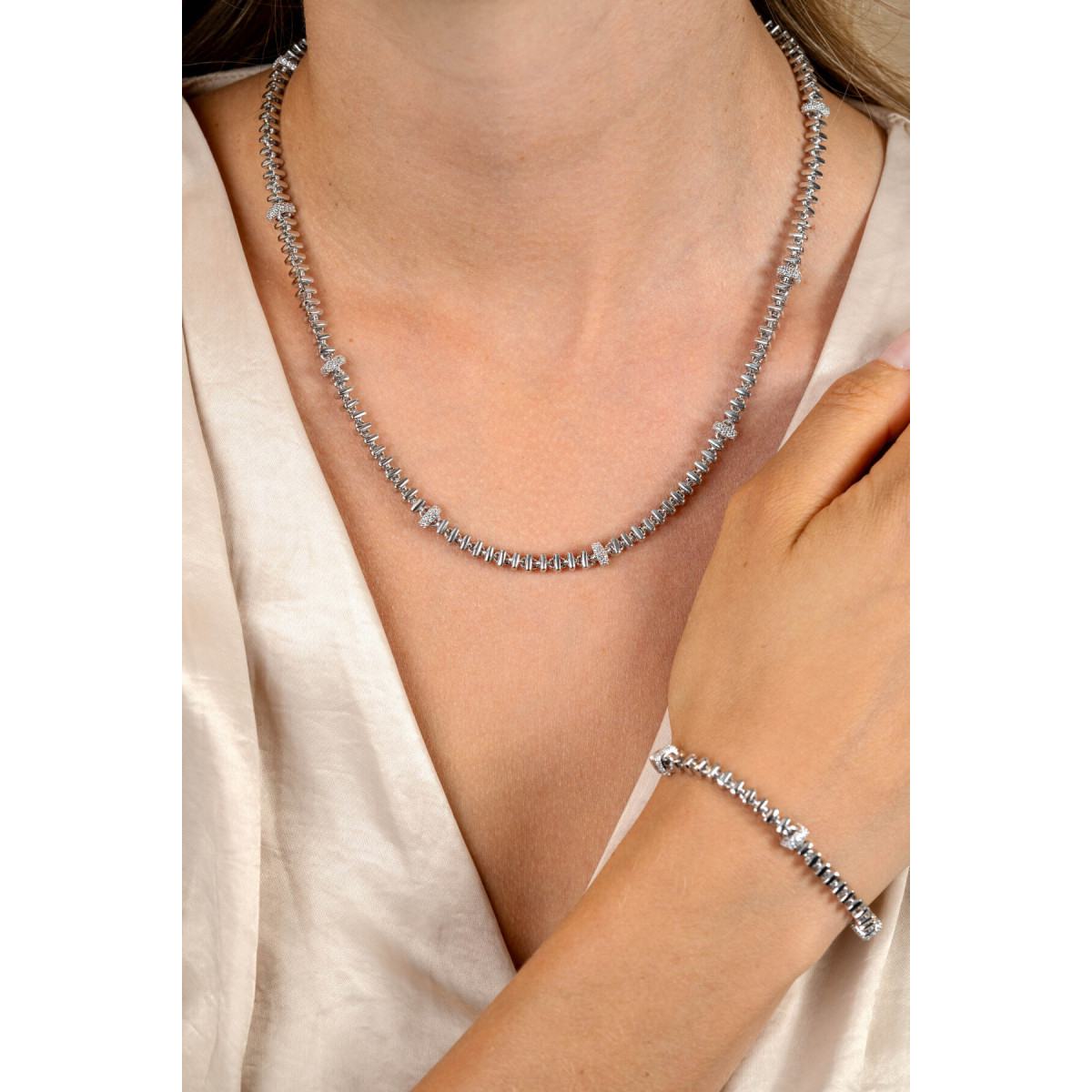 Zinzi ZIC2678 zilveren schakelketting met zirkonia 6 mm breed - Lengte 45 cm