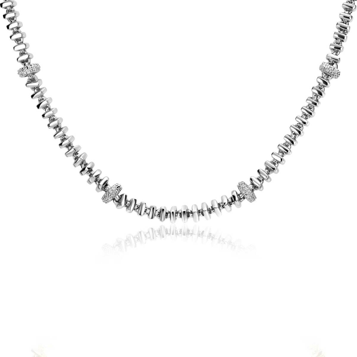Zinzi ZIC2678 zilveren schakelketting met zirkonia 6 mm breed - Lengte 45 cm