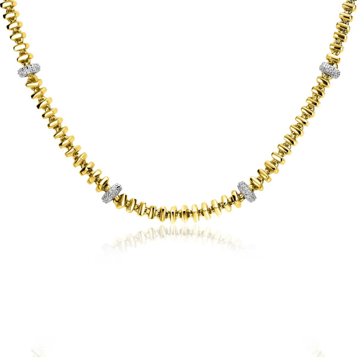 Zinzi ZIC2678Y goudkleurige vierkante schakelketting met zirkonia 6 mm breed - Lengte 45 cm