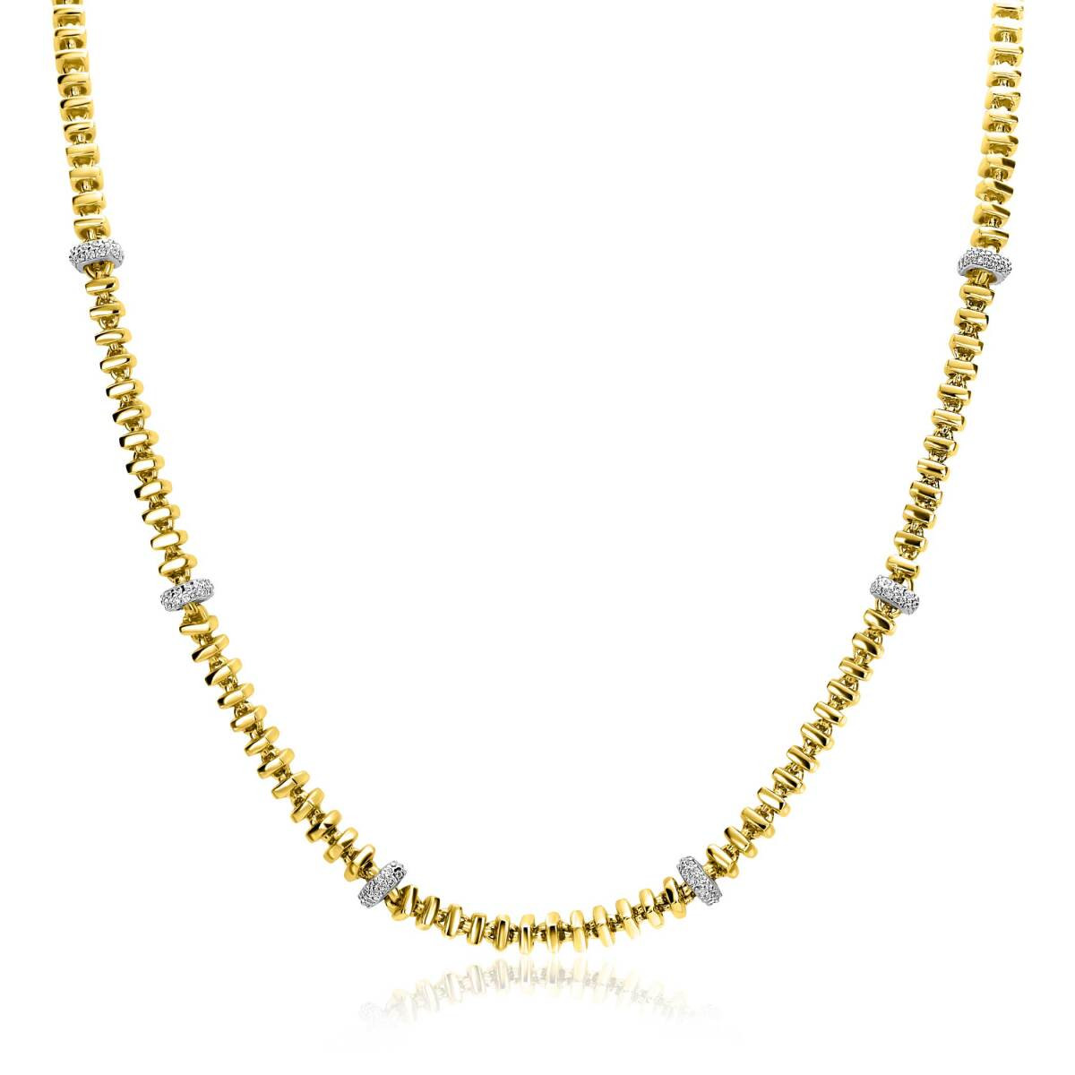 Zinzi ZIC2678Y goudkleurige vierkante schakelketting met zirkonia 6 mm breed - Lengte 45 cm