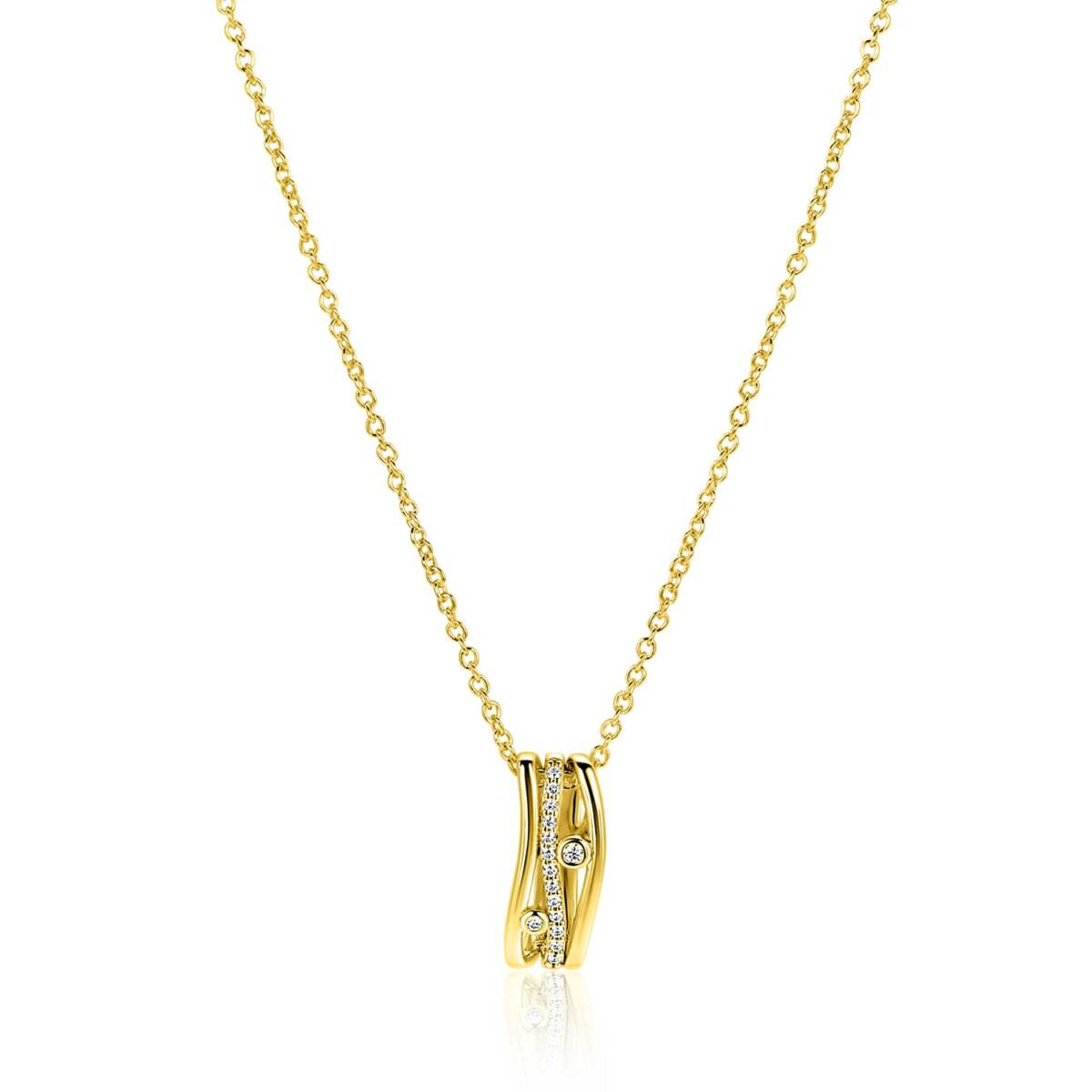 Zinzi ZIC2685 gold plated ketting met golvende zirkonia hanger - Lengte 45-48 cm