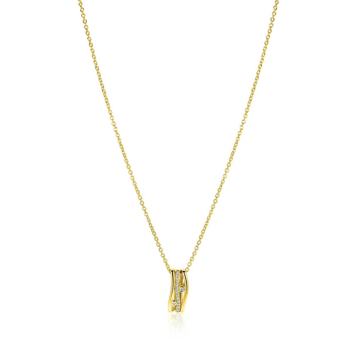Zinzi ZIC2685 gold plated ketting met golvende zirkonia hanger - Lengte 45-48 cm