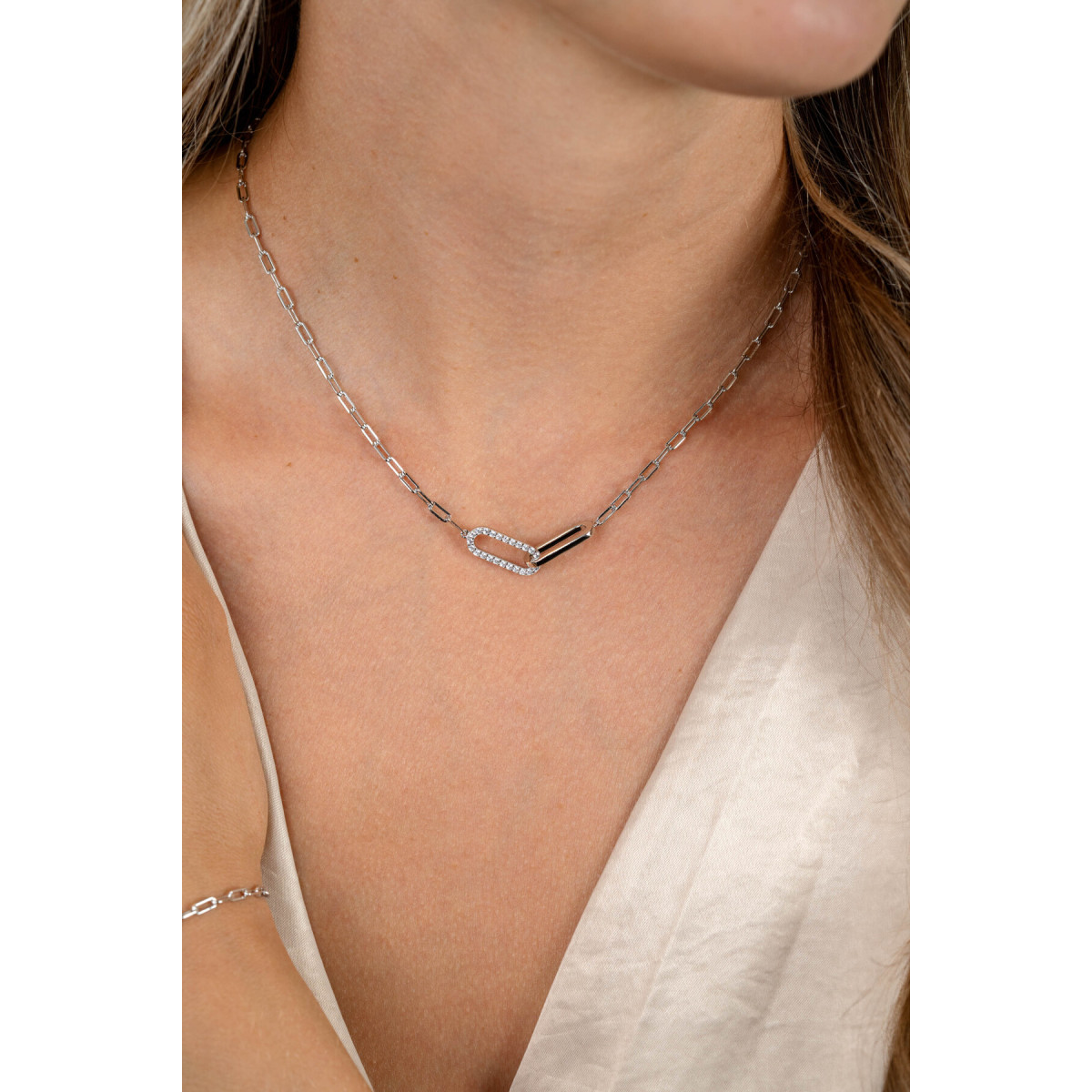 Zinzi ZIC2690 ketting met papercliphanger en zirkonia 6.6 mm breed - Lengte 40-45 cm